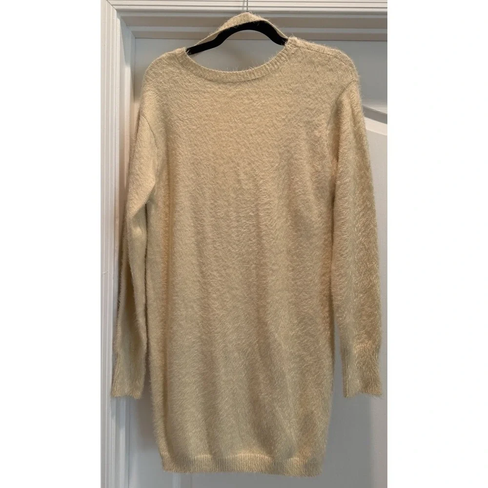 GB Cream Fuzzy Eyelash‎ Balletcore Sweater Dress L Soft Girl Stretch Nylon Cozy